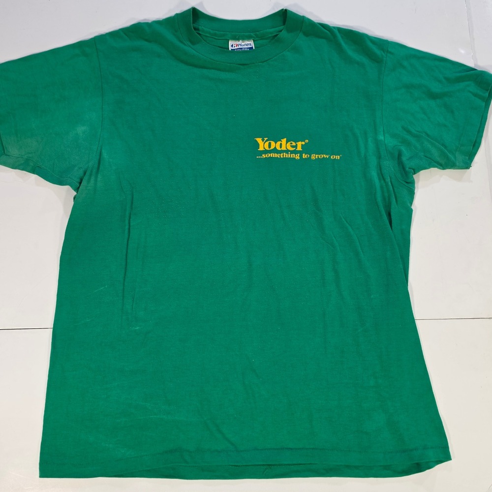 Yoder Something to Grow On Vintage 80s Hanes Fifty-Fifty T-Shirt Green Mens L